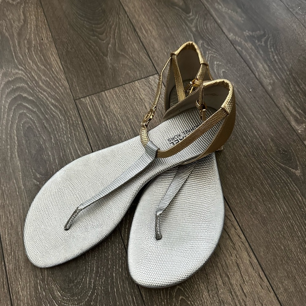 Michael Kors Sandals , Silver and Gold . size 10 .